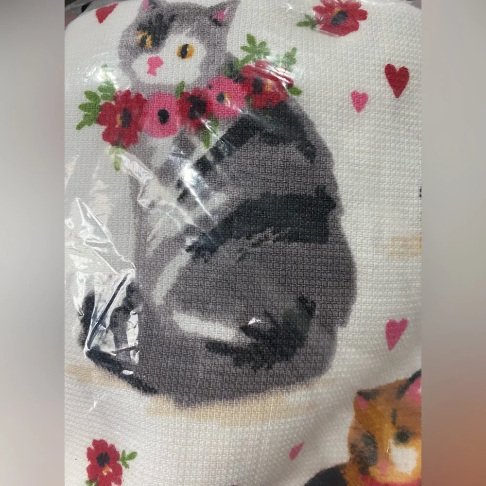 Humane Society Cats Kittens Pets Floral Hearts White Red Kitchen Towel Set of 3 - Picture 6 of 9